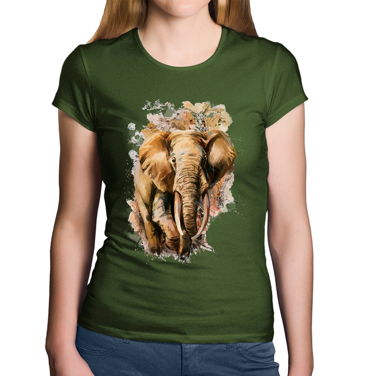 Baby Look Algodão Elefante Watercolor - Musgo