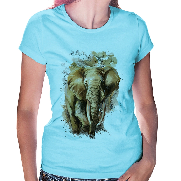 Baby Look Elefante Watercolor - Azul Bebê