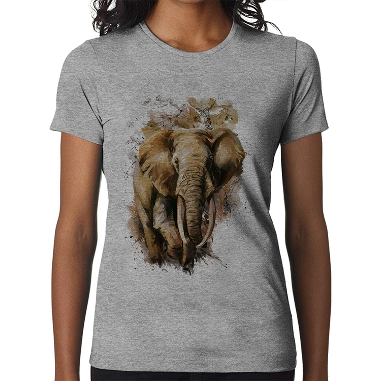 Baby Look Elefante Watercolor - Cinza