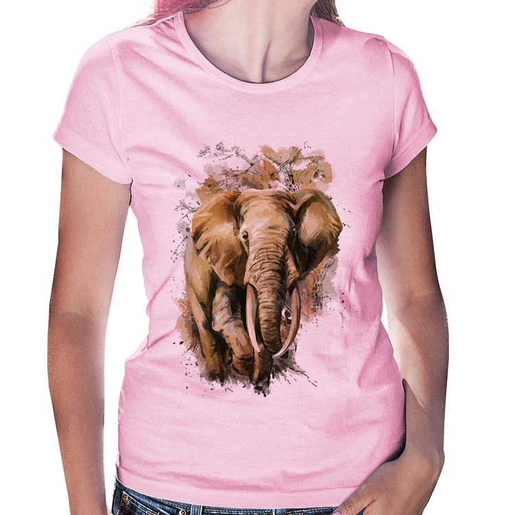 Baby Look Elefante Watercolor - Rosa Bebê