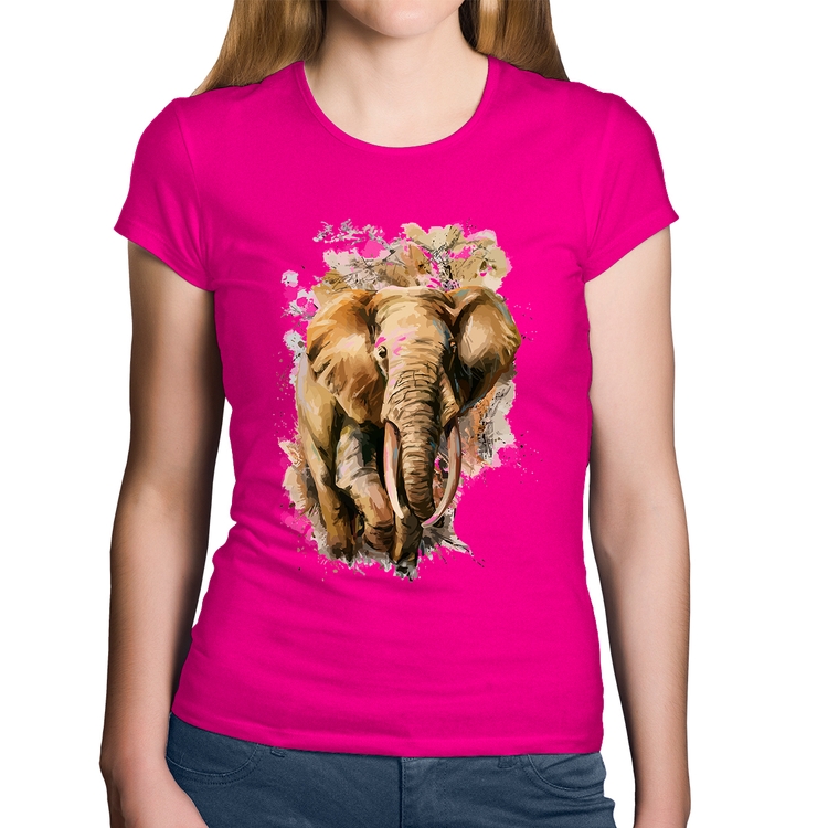 Baby Look Algodão Elefante Watercolor - Rosa