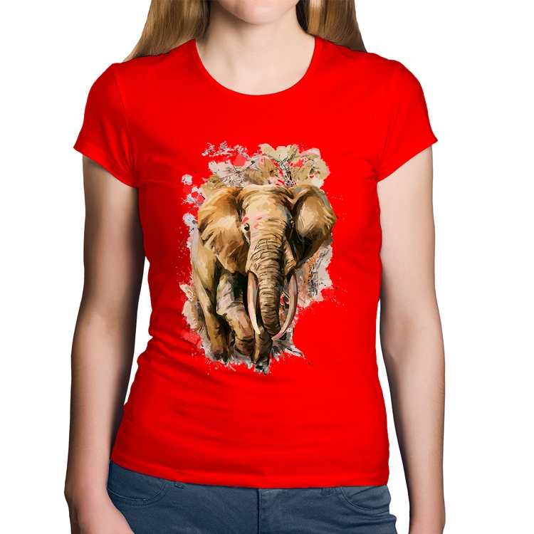 Baby Look Algodão Elefante Watercolor - Vermelha