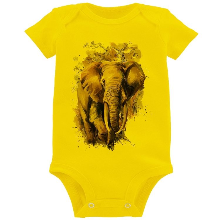 Body Bebê Elefante Watercolor - Amarelo
