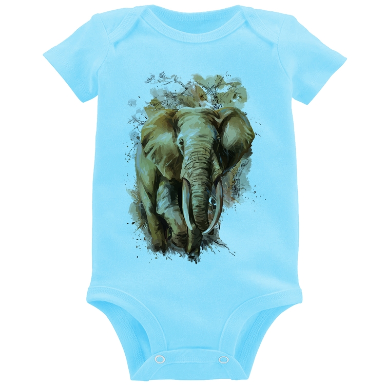 Body Bebê Elefante Watercolor - Azul Bebê
