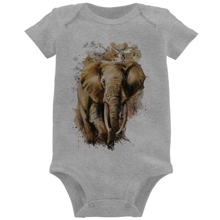 Body Bebê Elefante Watercolor - Cinza