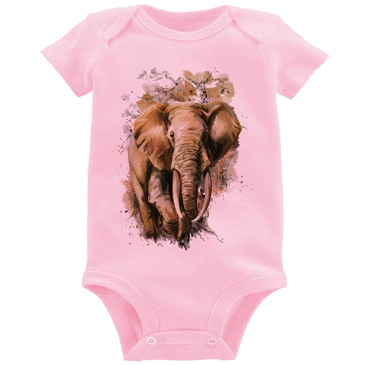 Body Bebê Elefante Watercolor - Rosa Bebê