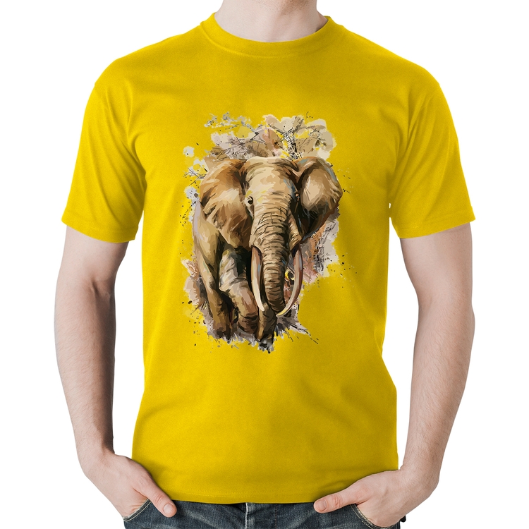 Camiseta Algodão Elefante Watercolor - Amarela