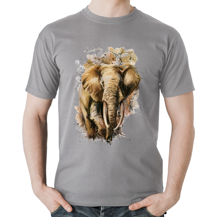 Camiseta Algodão Elefante Watercolor - Cinza