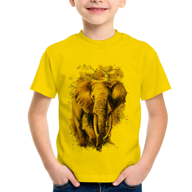 Camiseta Infantil Elefante Watercolor - Amarela