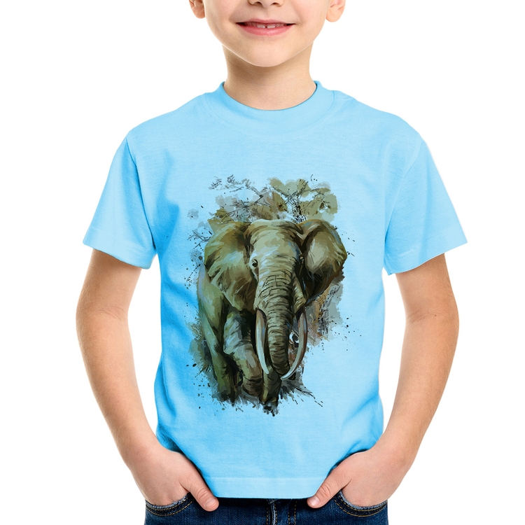 Camiseta Infantil Elefante Watercolor - Azul Bebê