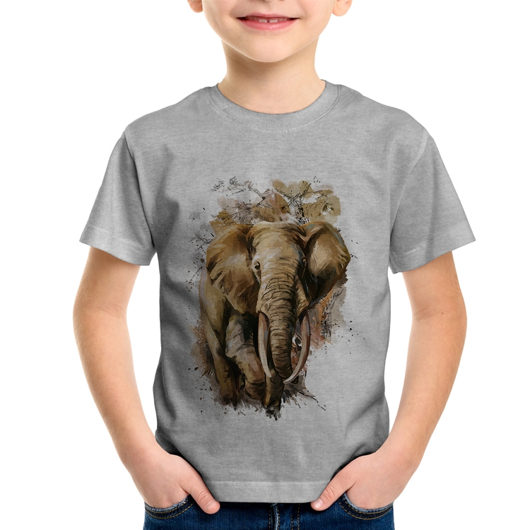 Camiseta Infantil Elefante Watercolor - Cinza