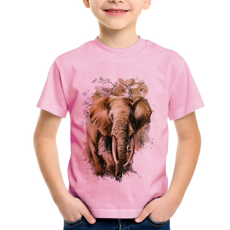 Camiseta Infantil Elefante Watercolor - Rosa Bebê