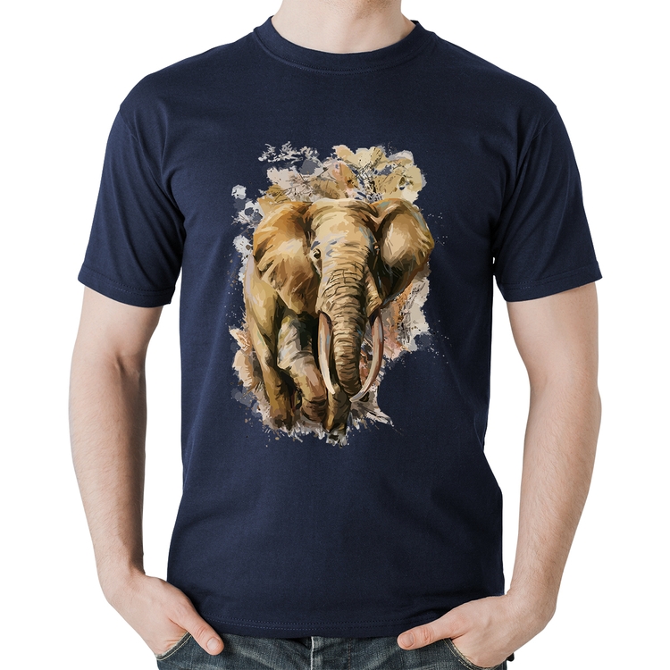Camiseta Algodão Elefante Watercolor - Marinho