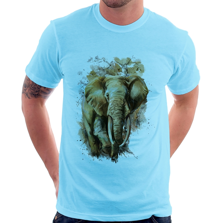 Camiseta Elefante Watercolor - Azul Bebê