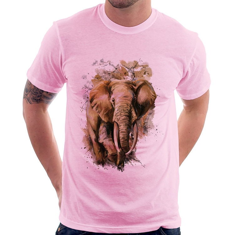 Camiseta Elefante Watercolor - Rosa Bebê