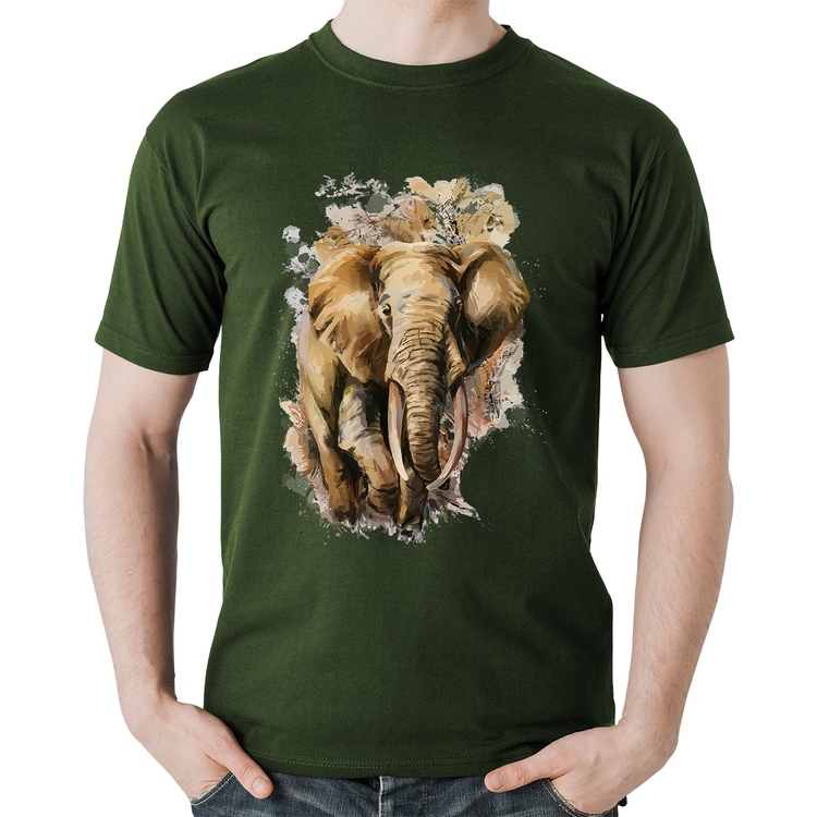 Camiseta Algodão Elefante Watercolor - Musgo