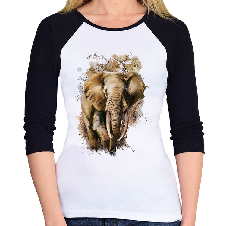 Baby Look Raglan Elefante Watercolor Manga 3/4