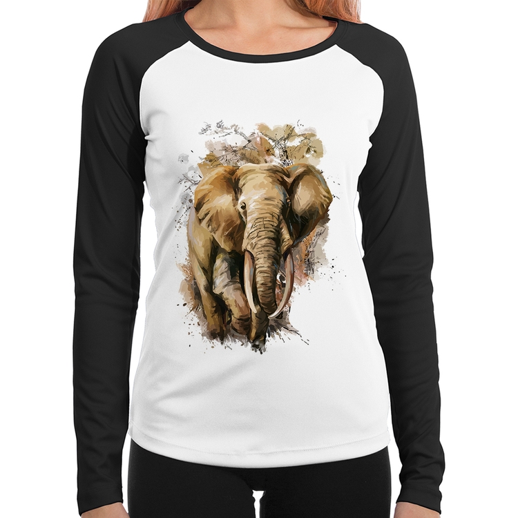 Baby Look Raglan Elefante Watercolor Manga Longa