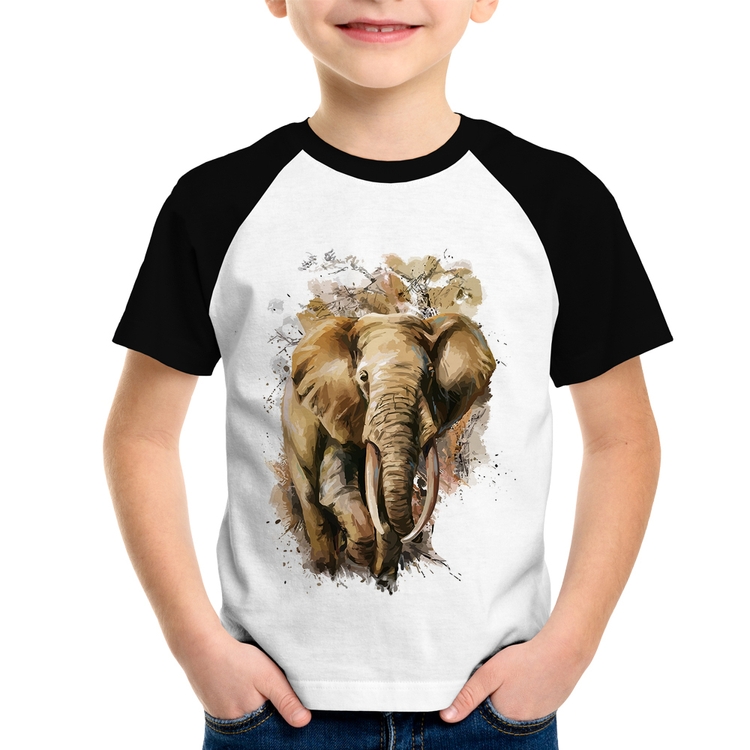 Camiseta Raglan Infantil Elefante Watercolor
