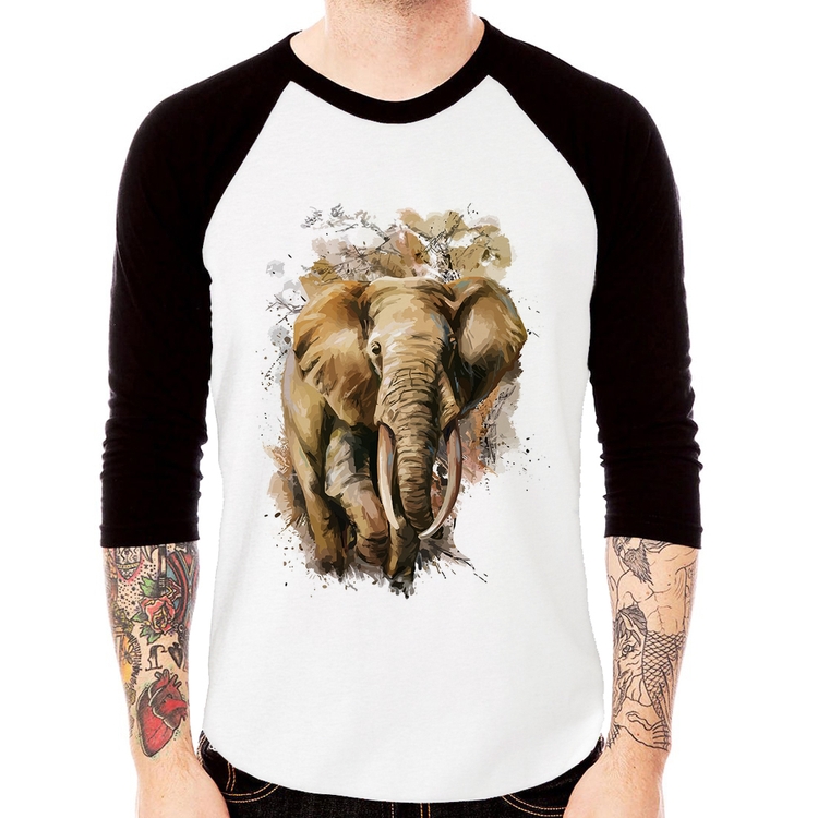 Camiseta Raglan Elefante Watercolor Manga 3/4