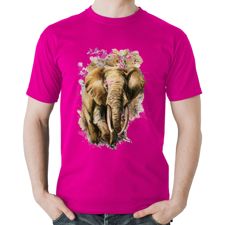 Camiseta Algodão Elefante Watercolor - Rosa