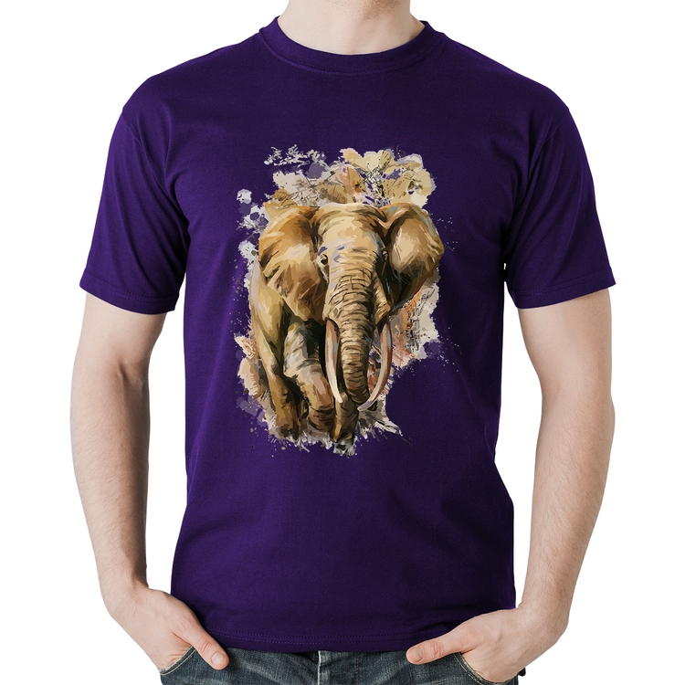 Camiseta Algodão Elefante Watercolor - Roxa