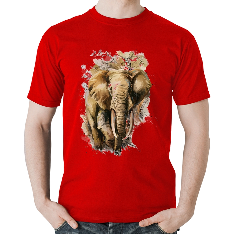 Camiseta Algodão Elefante Watercolor - Vermelha