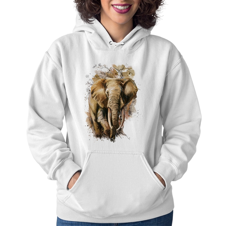 Moletom Feminino Elefante Watercolor - Branco