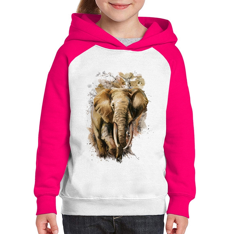 Moletom Infantil Elefante Watercolor - Branco/Rosa