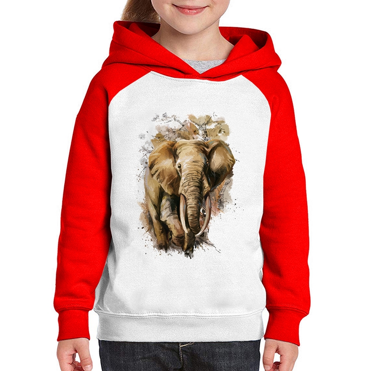 Moletom Infantil Elefante Watercolor - Branco/Vermelho