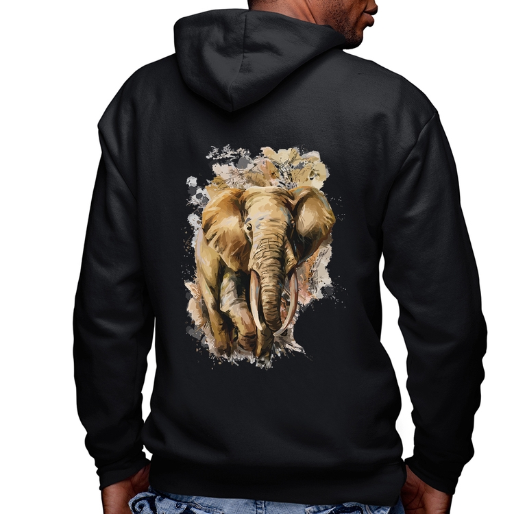 Blusa Moletom Elefante Watercolor Masculina com Capuz e Zíper