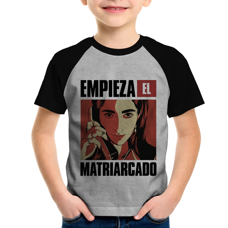 Camiseta Raglan Infantil Empieza el matriarcado - Cinza/Preto