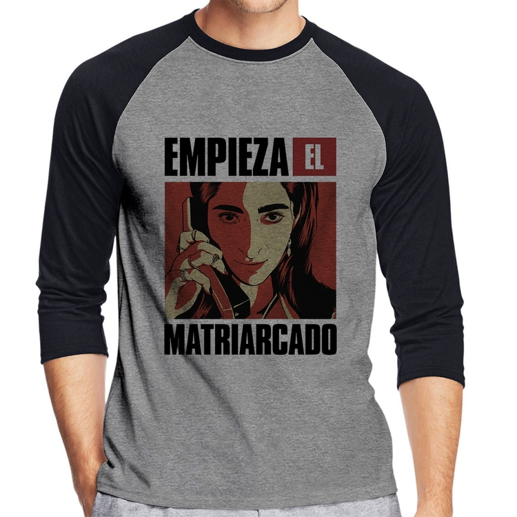 Camiseta Raglan Empieza el matriarcado Manga 3/4 - Cinza/Preto