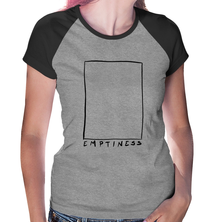 Baby Look Raglan Emptines - Cinza/Preto