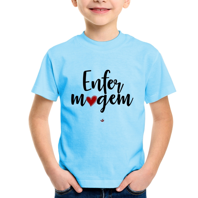 Camiseta Infantil Enfermagem por amor - Azul Bebê