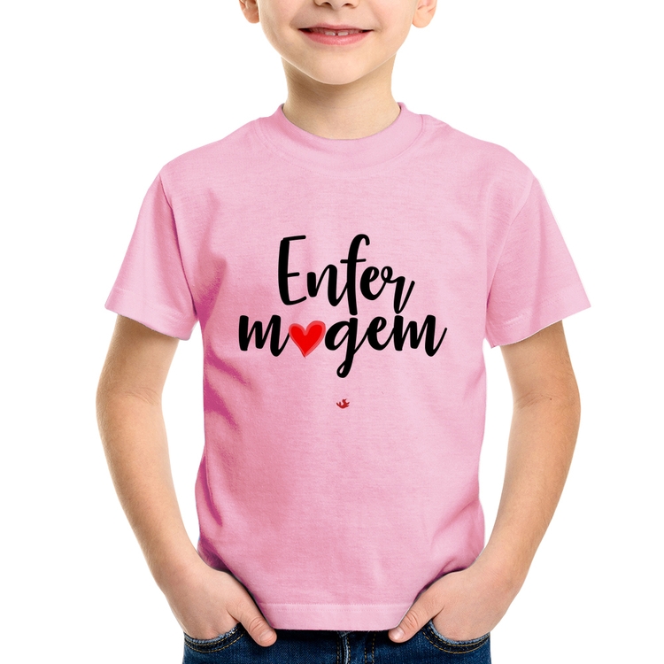 Camiseta Infantil Enfermagem por amor - Rosa Bebê