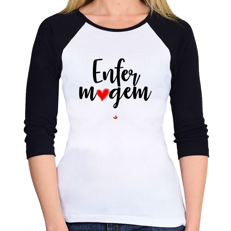 Baby Look Raglan Enfermagem por amor Manga 3/4