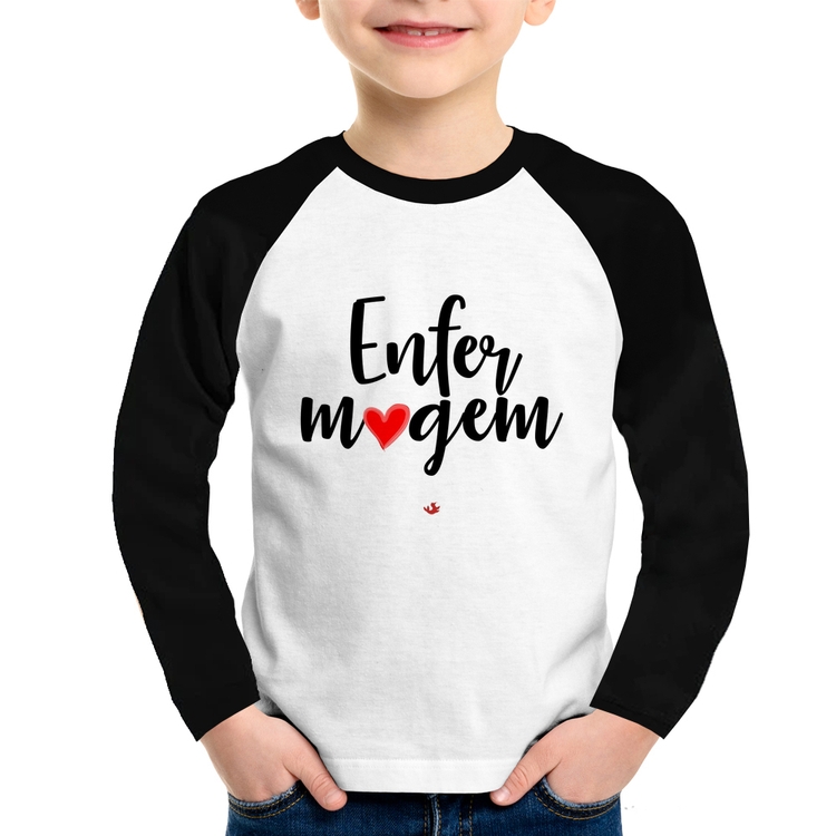 Camiseta Raglan Infantil Enfermagem por amor Manga Longa