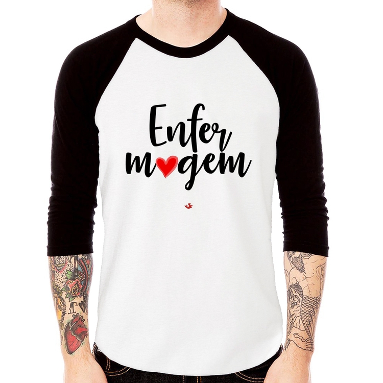 Camiseta Raglan Enfermagem por amor Manga 3/4