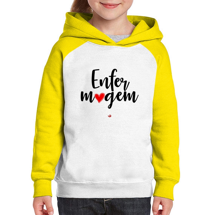 Moletom Infantil Enfermagem por amor - Branco/Amarelo