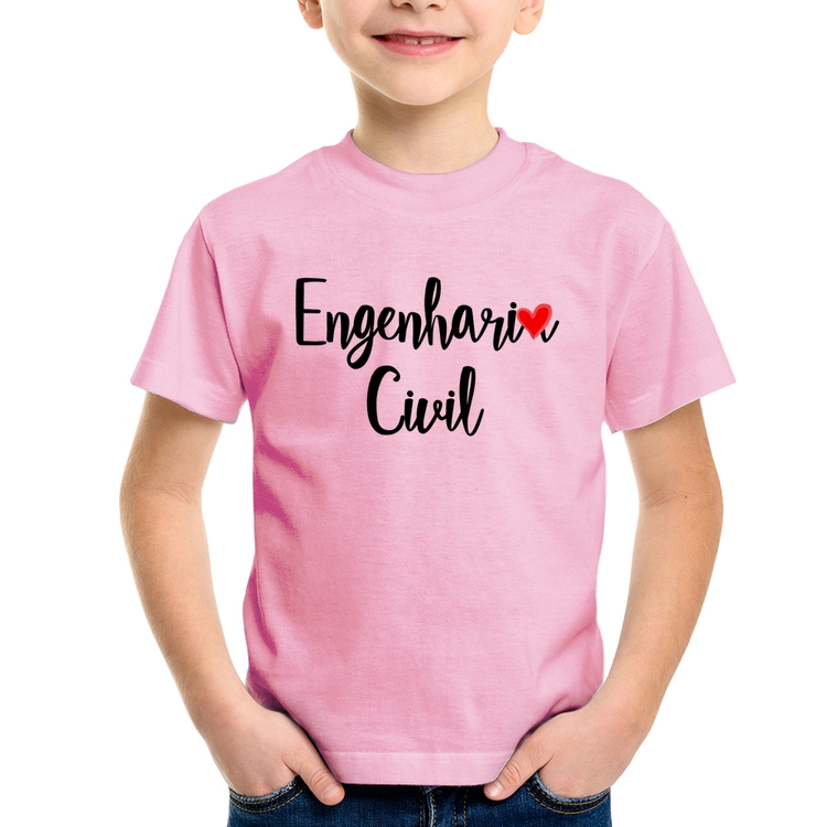 Camiseta Infantil Engenharia Civil - Rosa Bebê