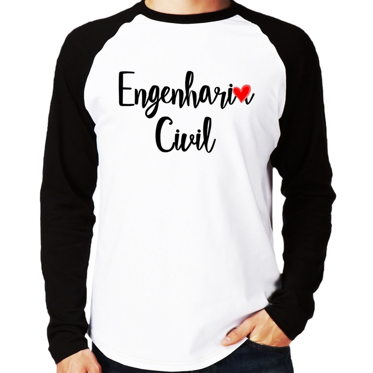 Camiseta Raglan Engenharia Civil Manga Longa