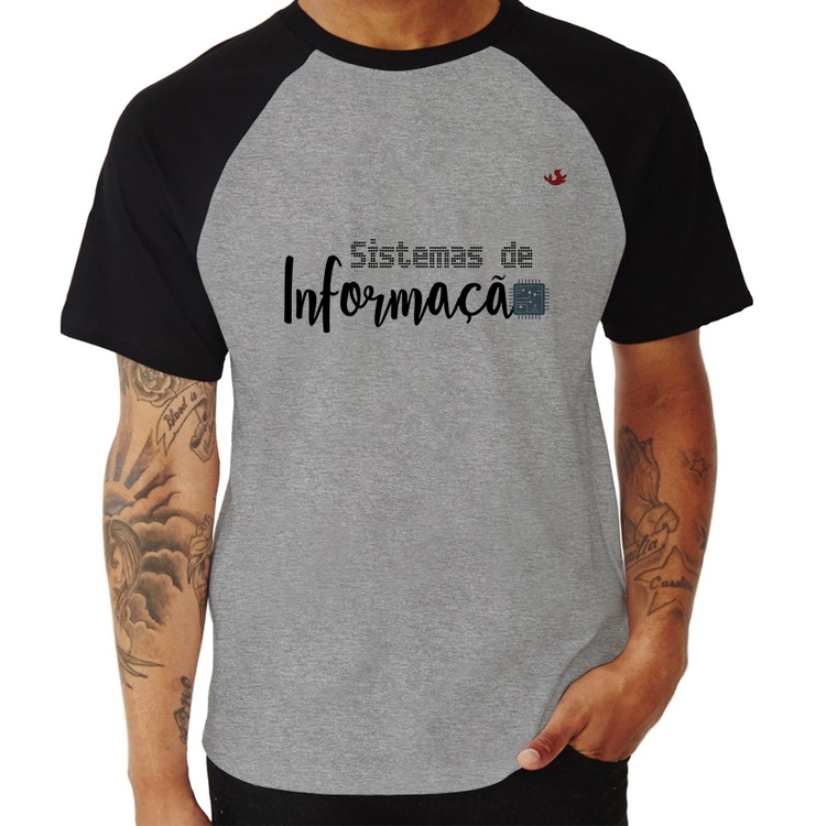 Camiseta Raglan Sistemas de Informação - Cinza/Preto
