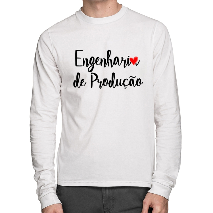 Camiseta Algodão Engenharia de Produção Manga Longa - Branca