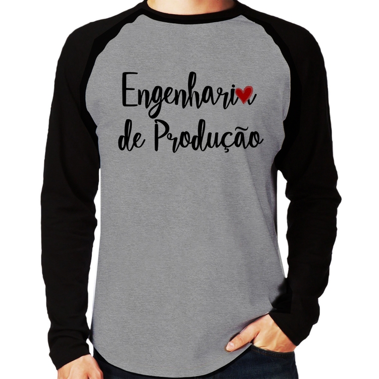 Camiseta Raglan Engenharia de Produção Manga Longa - Cinza/Preto