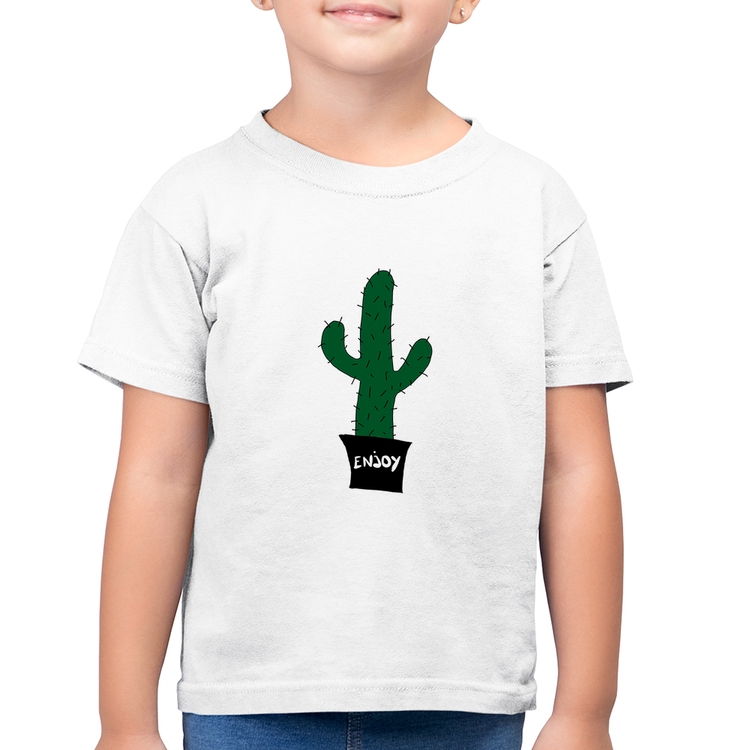 Camiseta Algodão Infantil Enjoy Cactus - Branca