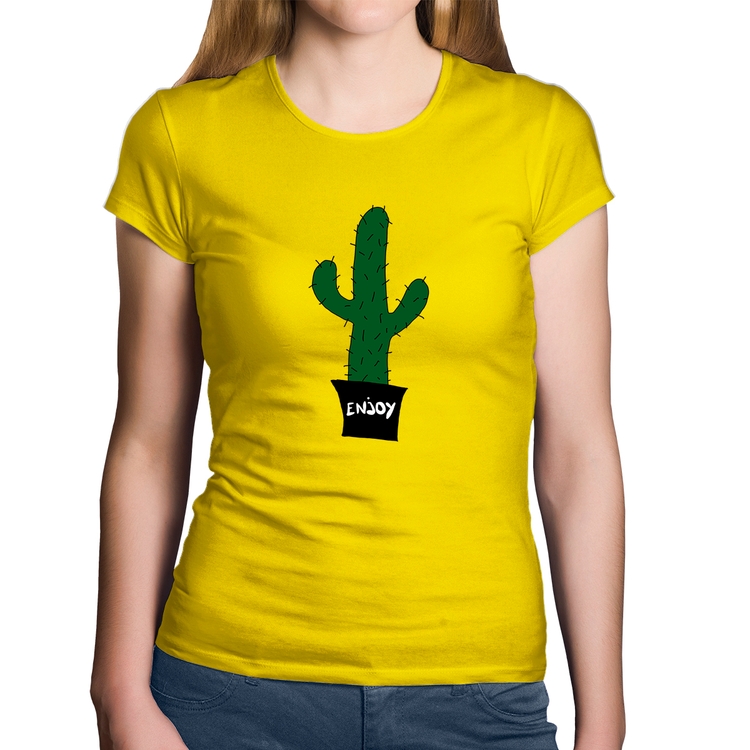 Baby Look Algodão Enjoy Cactus - Amarela