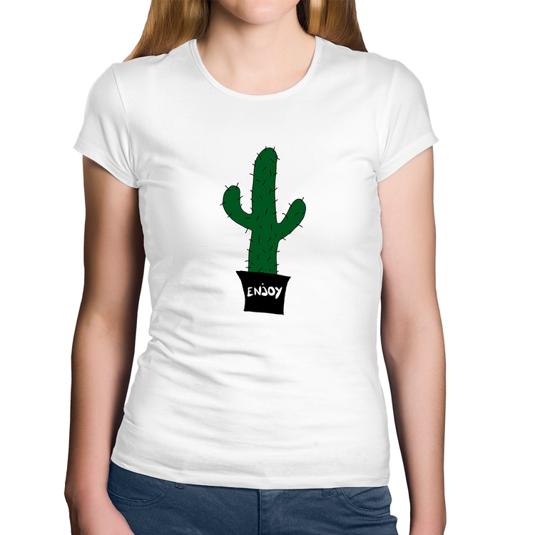 Baby Look Algodão Enjoy Cactus - Branca