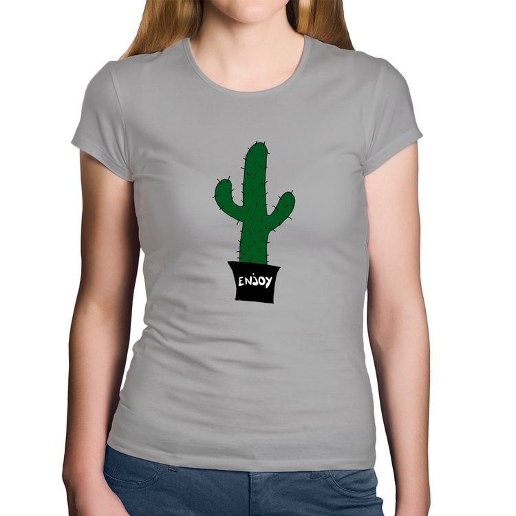 Baby Look Algodão Enjoy Cactus - Cinza