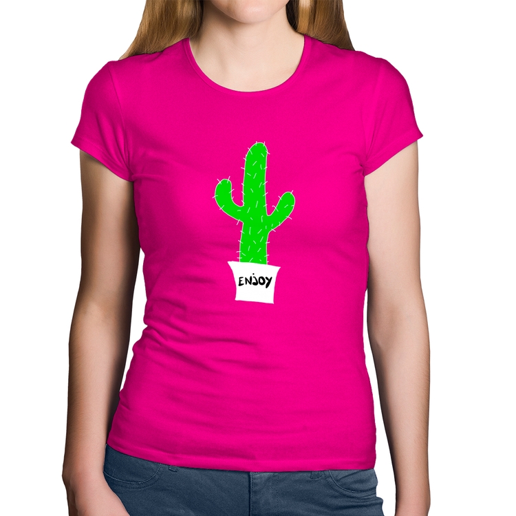 Baby Look Algodão Enjoy Cactus - Rosa